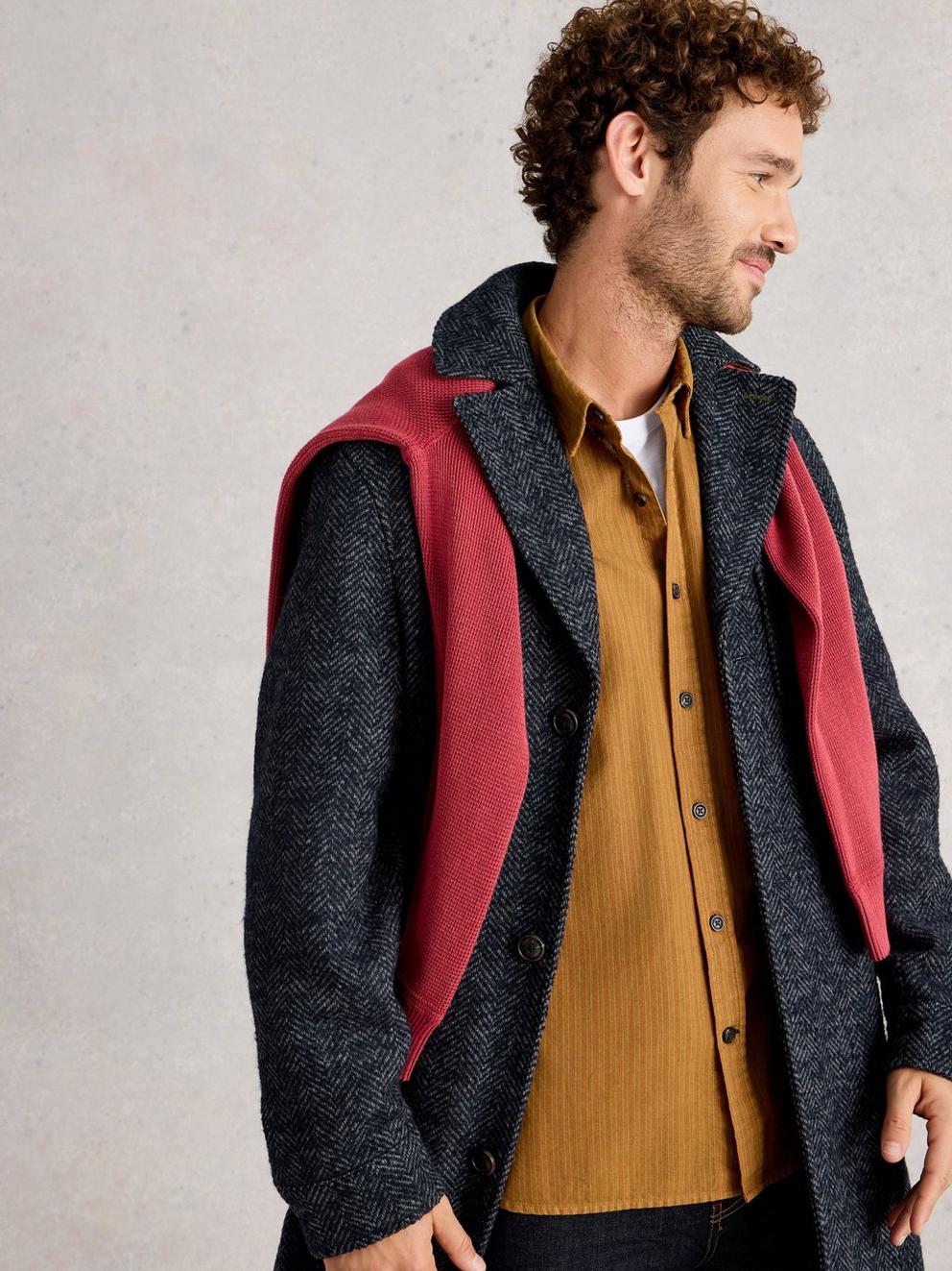 Herringbone Epsom Coat in DARK NAVY - MODEL DETAIL