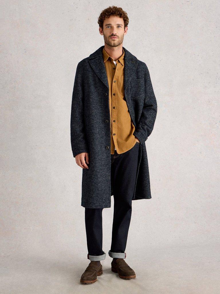 Herringbone Epsom Coat in DARK NAVY - MODEL FRONT