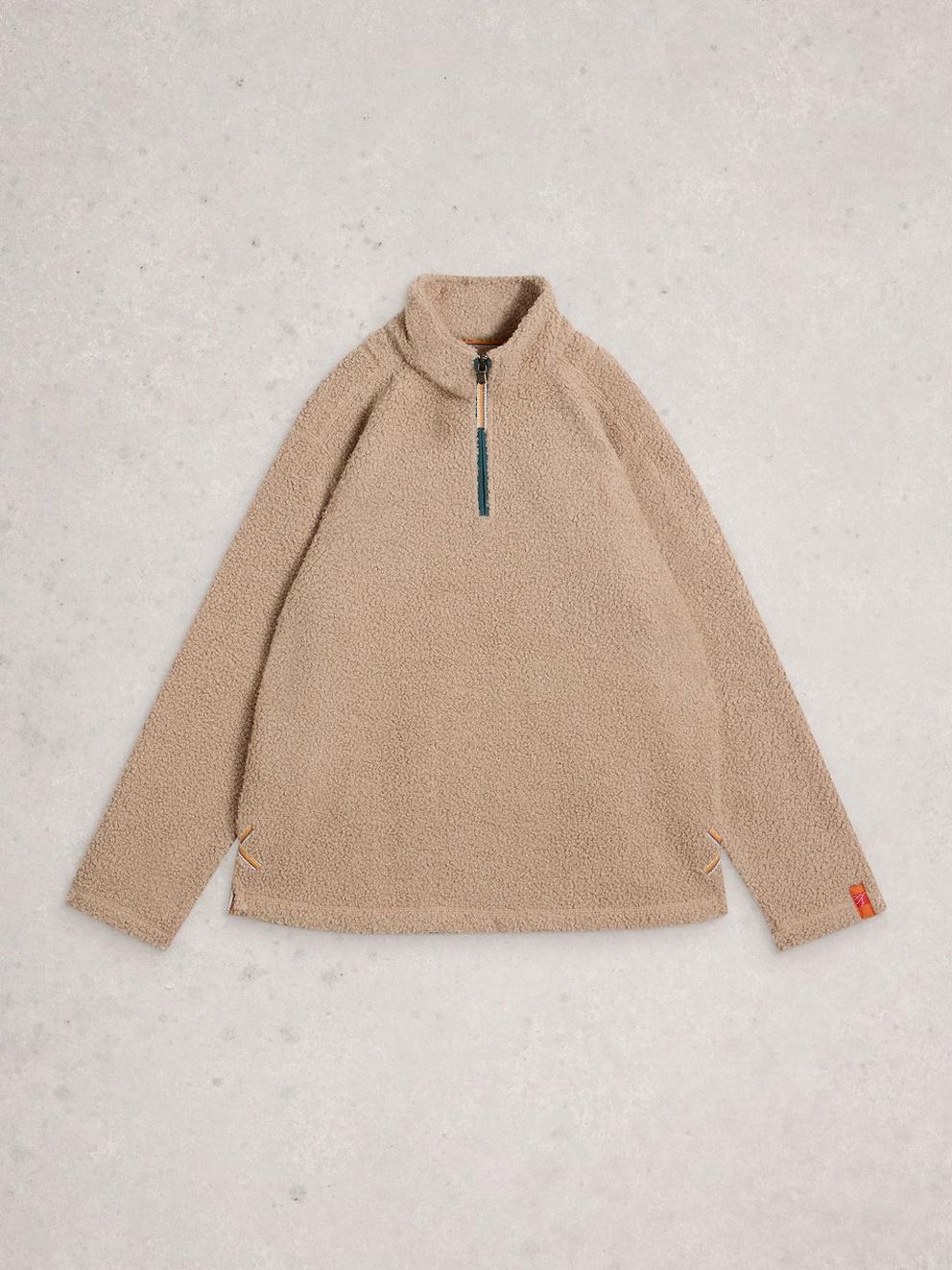 Borg Half Zip in LGT NAT - FLAT FRONT