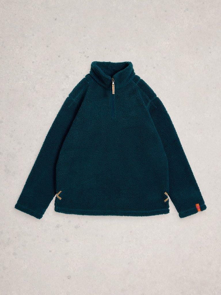 Borg Half Zip in MID TEAL - FLAT FRONT
