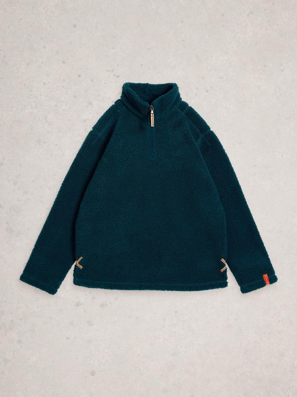 Borg Half Zip in MID TEAL - FLAT FRONT