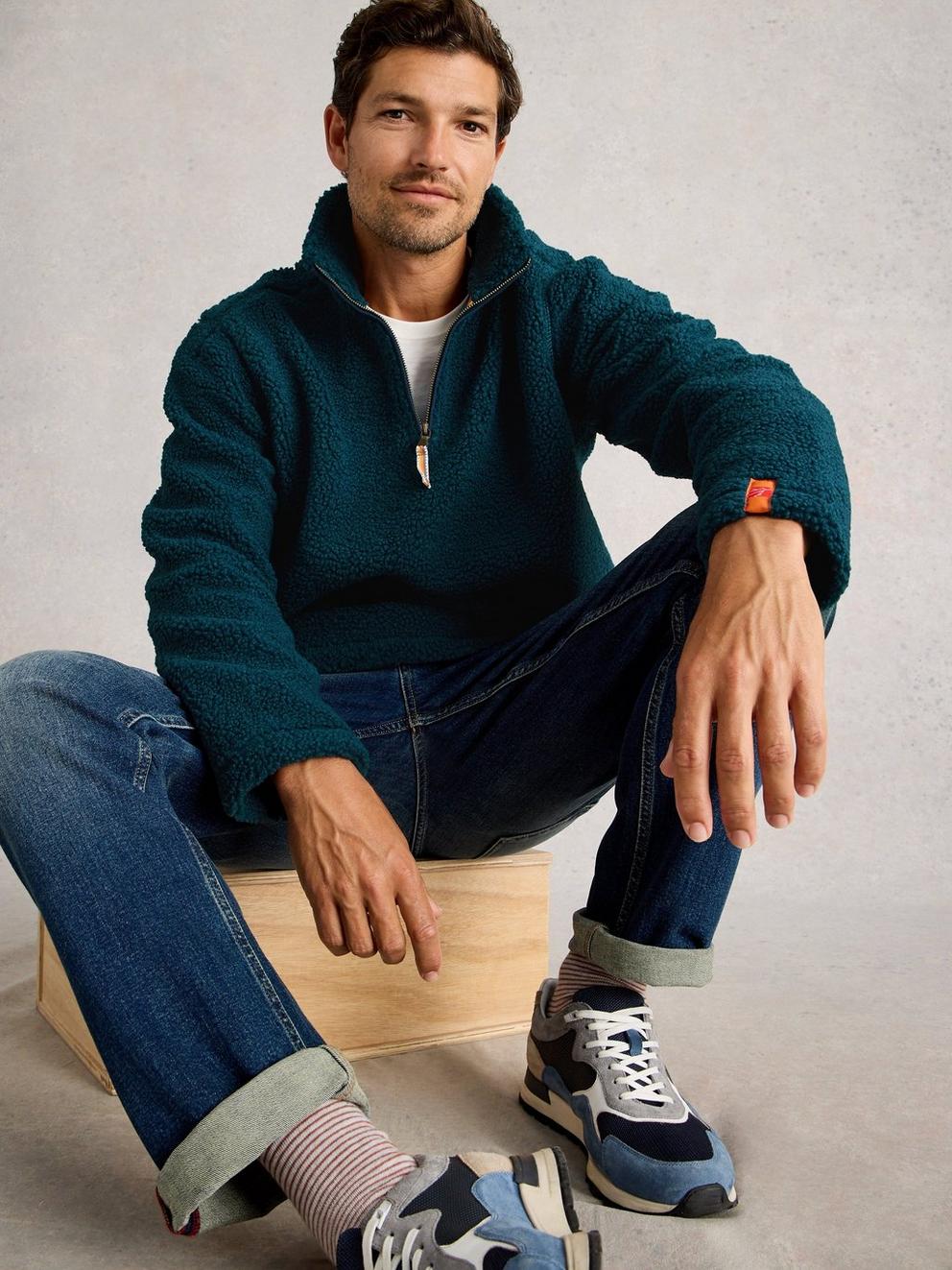 Borg Half Zip in MID TEAL - LIFESTYLE