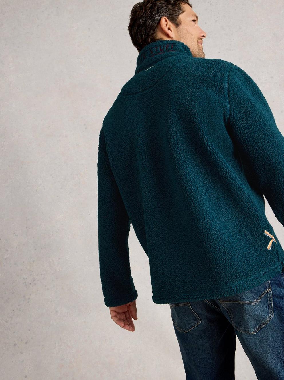 Borg Half Zip in MID TEAL - MODEL BACK