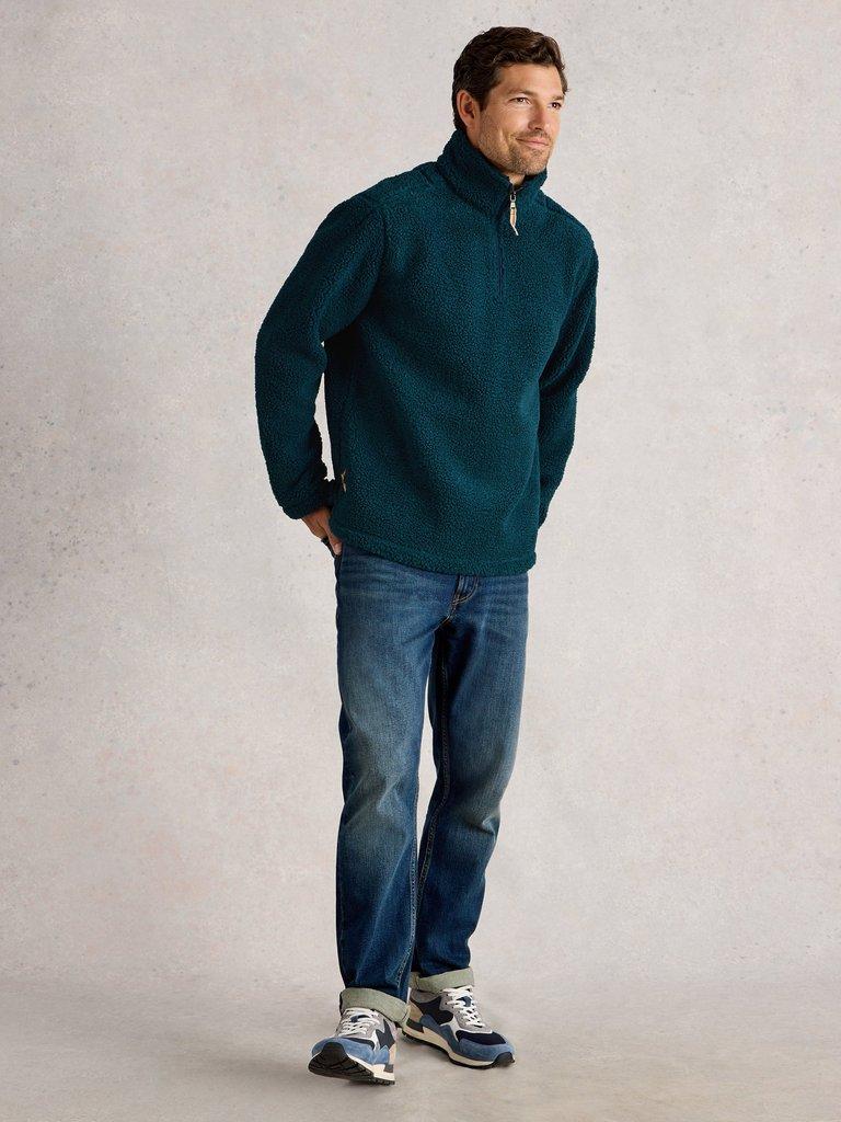 Borg Half Zip in MID TEAL - MODEL FRONT