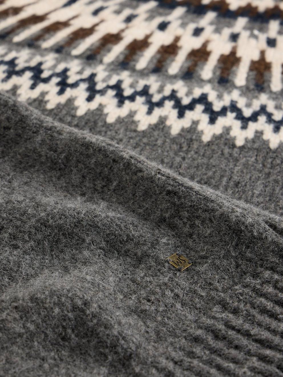 Claude Fairisle Crew Neck in DK GREY - FLAT DETAIL