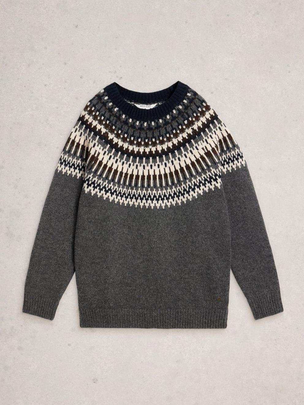 Claude Fairisle Crew Neck in DK GREY - FLAT FRONT