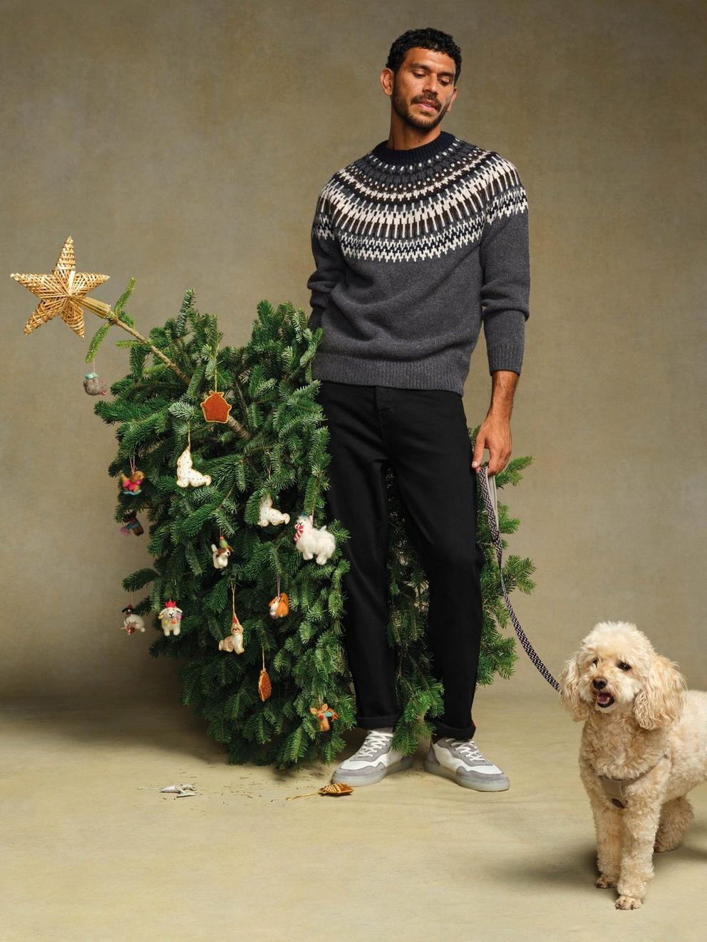 Claude Fairisle Crew Neck in DK GREY - MIXED