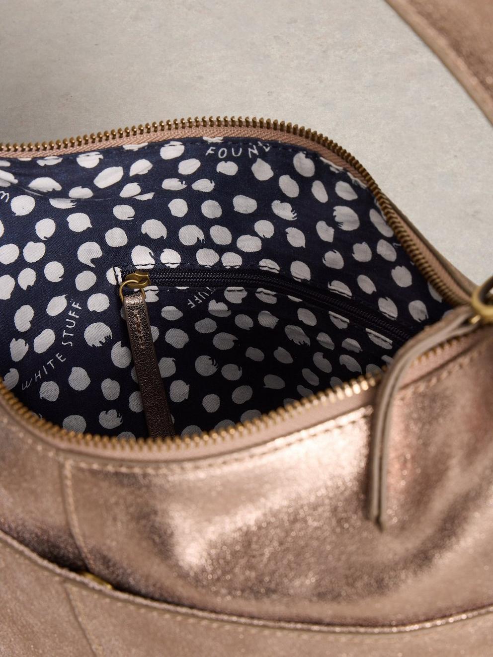 Sophia Leather Crossbody in GLD TN MET - FLAT DETAIL