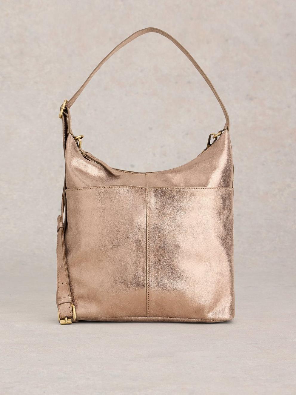 Sophia Leather Crossbody in GLD TN MET - FLAT FRONT