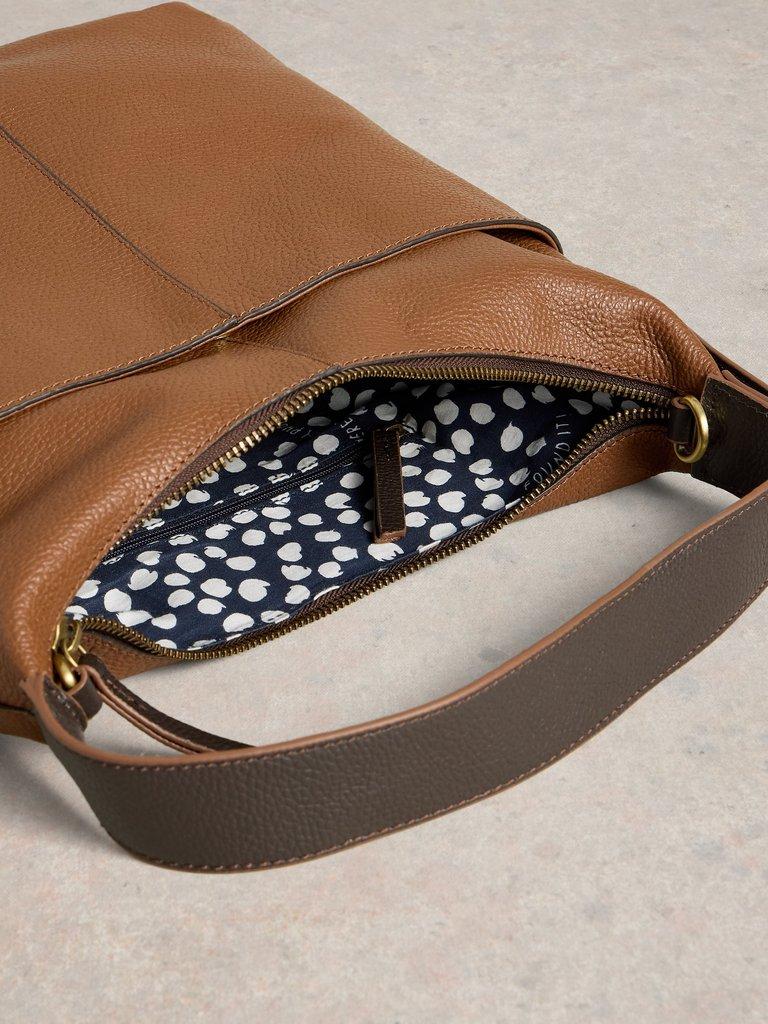 Sophia Leather Crossbody in MID TAN - FLAT DETAIL