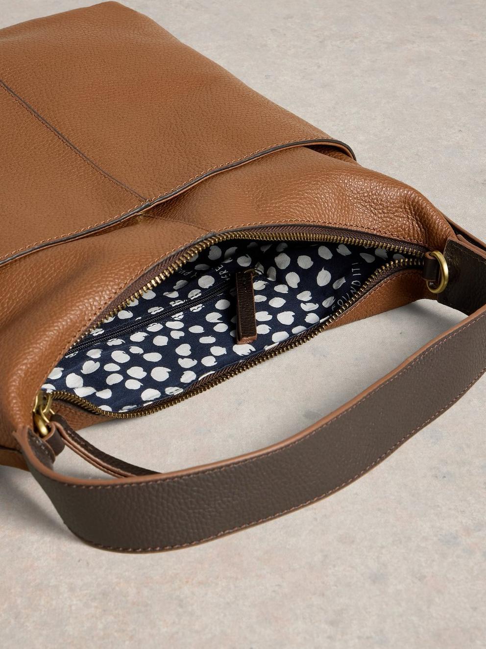 Sophia Leather Crossbody in MID TAN - FLAT DETAIL