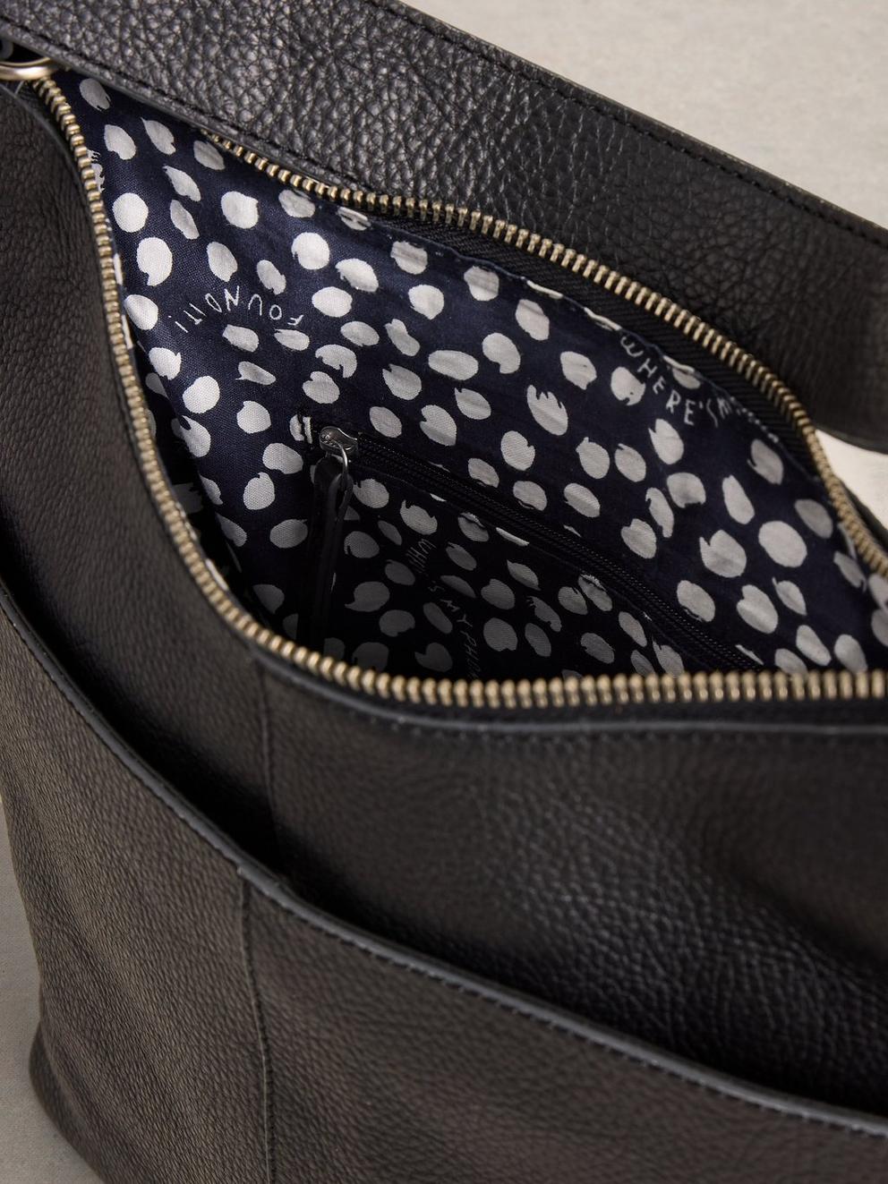 Sophia Leather Crossbody in PURE BLK - FLAT DETAIL