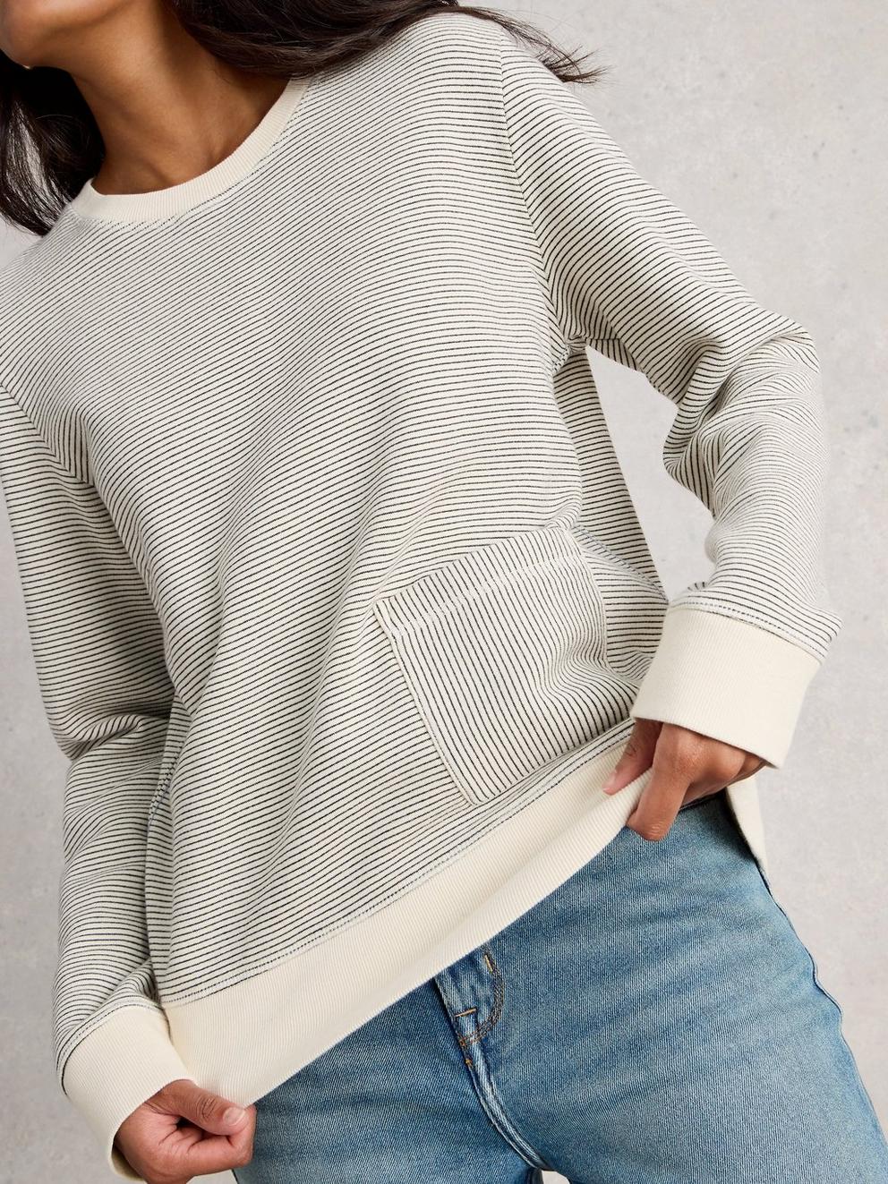 STRIPE CREW NECK SWEAT in WHITE MLT - LIFESTYLE