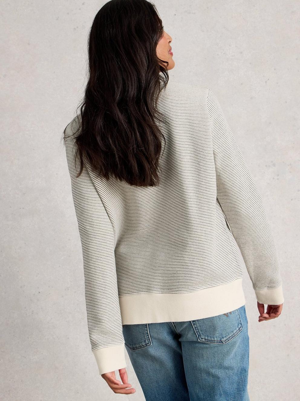STRIPE CREW NECK SWEAT in WHITE MLT - MODEL BACK