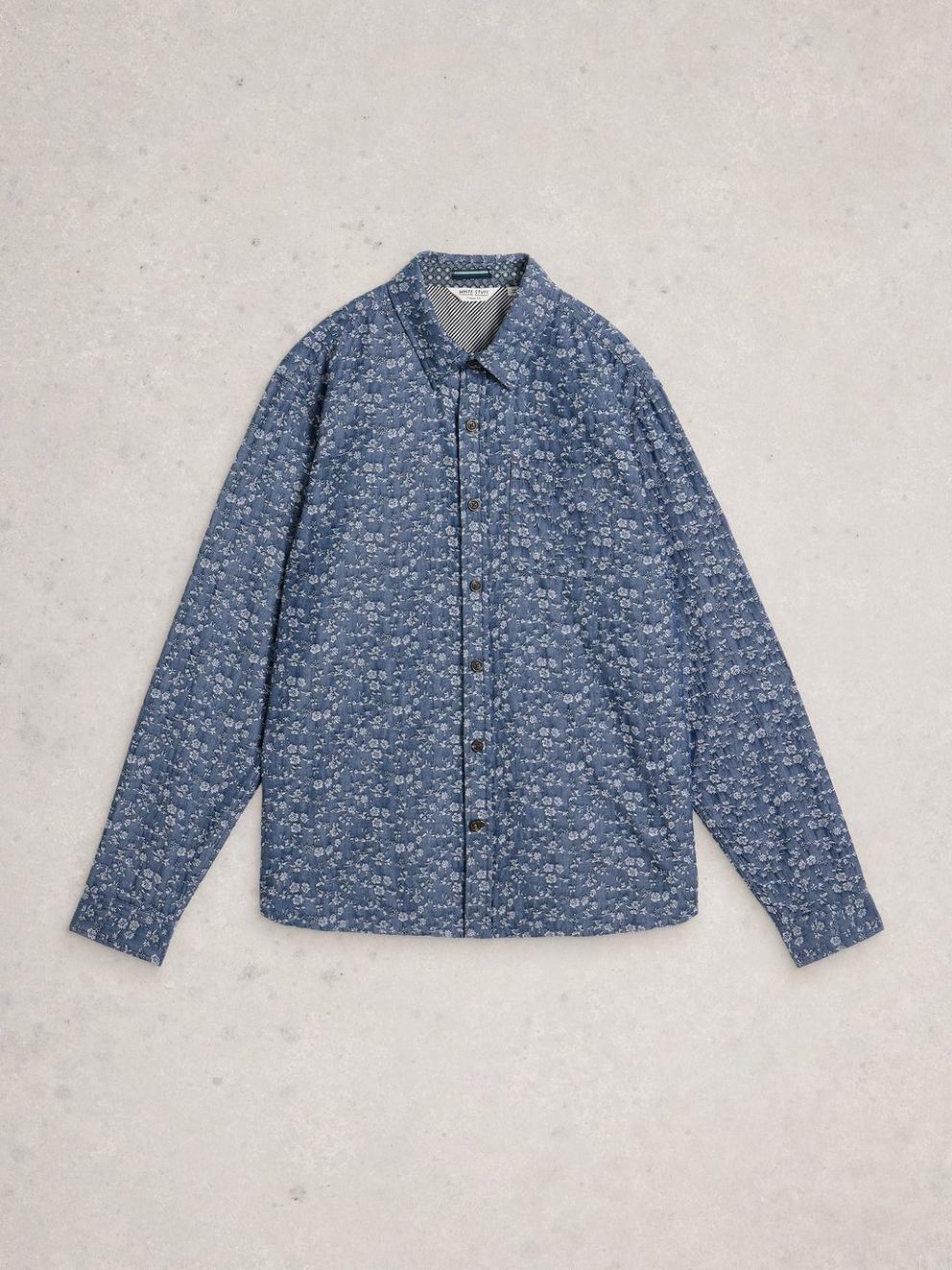 Jacquard Floral Shirt in MID BLUE - FLAT FRONT