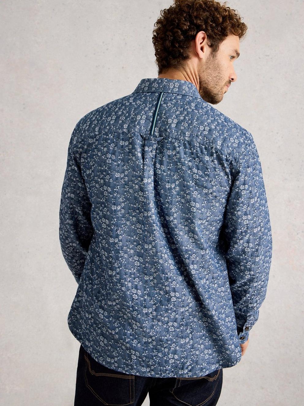 Jacquard Floral Shirt in MID BLUE - MODEL BACK