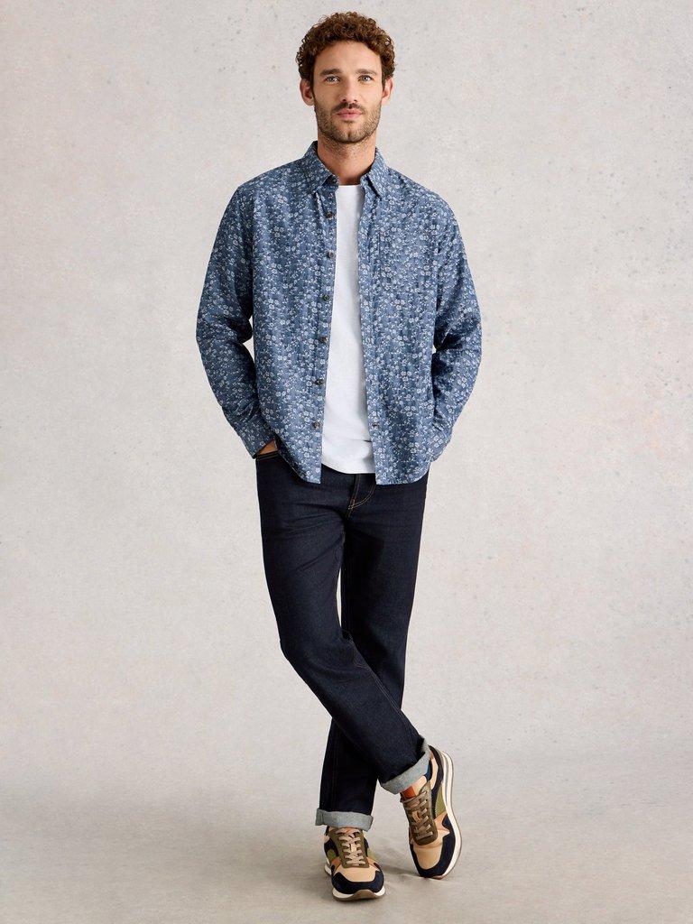 Jacquard Floral Shirt in MID BLUE - MODEL FRONT