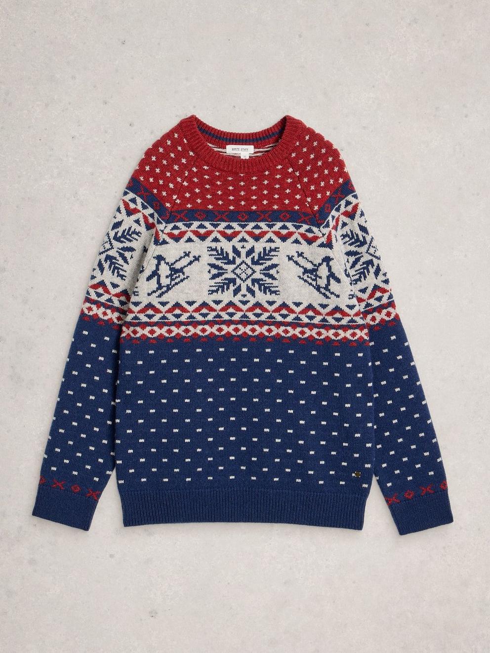 Penguin Novelty Crew Neck in RED MLT - FLAT FRONT