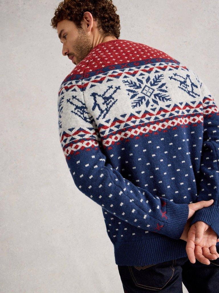 Penguin Novelty Crew Neck in RED MLT - MODEL BACK