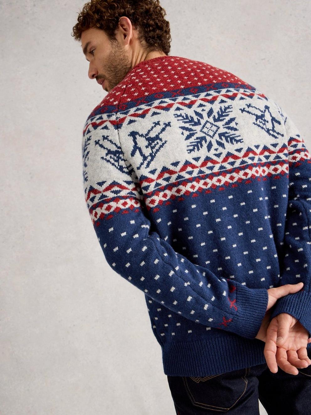 Penguin Novelty Crew Neck in RED MLT - MODEL BACK