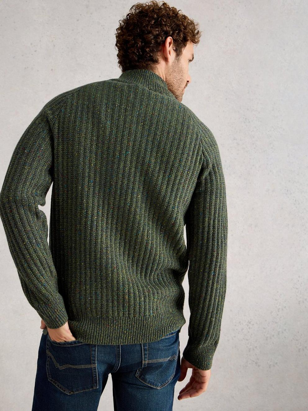 Chunky Funnel Neck in DK GREEN - MODEL BACK