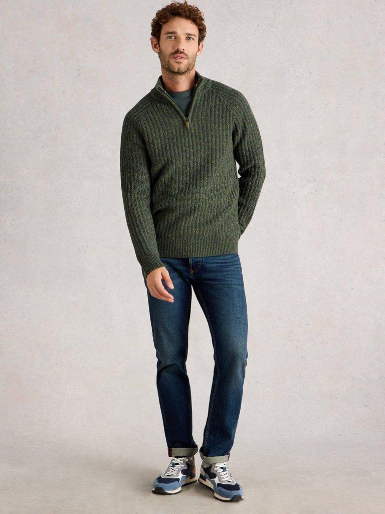 Chunky Funnel Neck in DK GREEN - MODEL FRONT