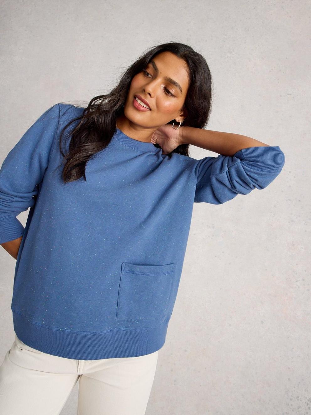 NEP SWEAT in MID BLUE - MODEL DETAIL