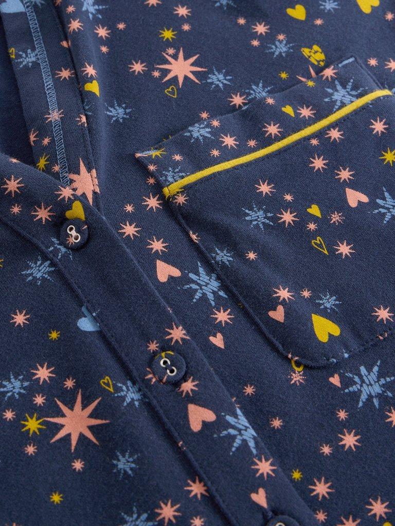ANNIE JERSEY LONG SLEEVE NIGHTIE in NAVY MULTI - FLAT DETAIL