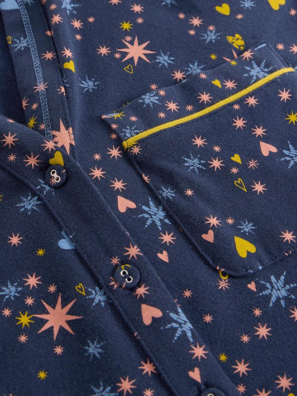 ANNIE JERSEY LONG SLEEVE NIGHTIE in NAVY MULTI - FLAT DETAIL