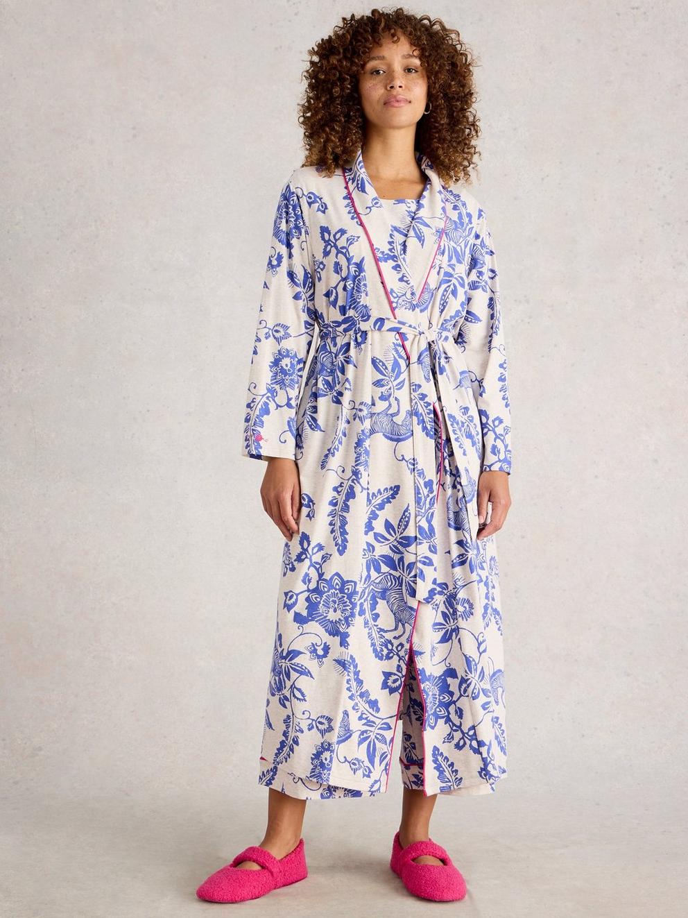 NINA DRESSING GOWN JERSEY in NAT MLT - MODEL FRONT