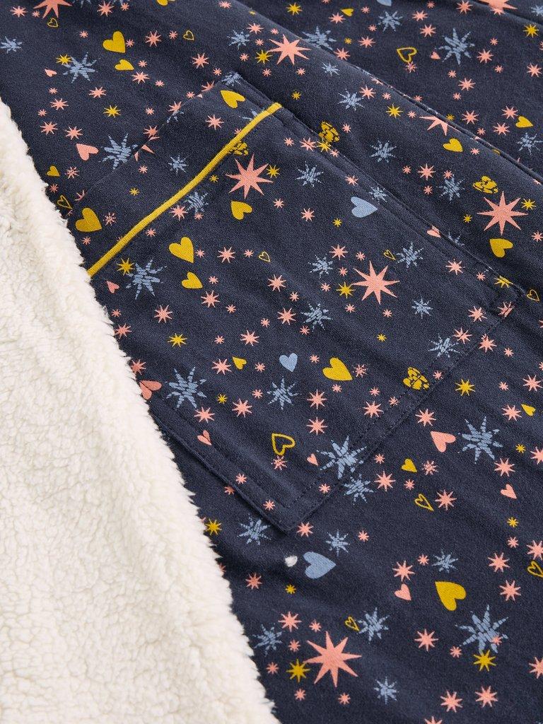 AVA LONG SLEEVE LINED DRESSING GOWN in NAVY MULTI - FLAT DETAIL