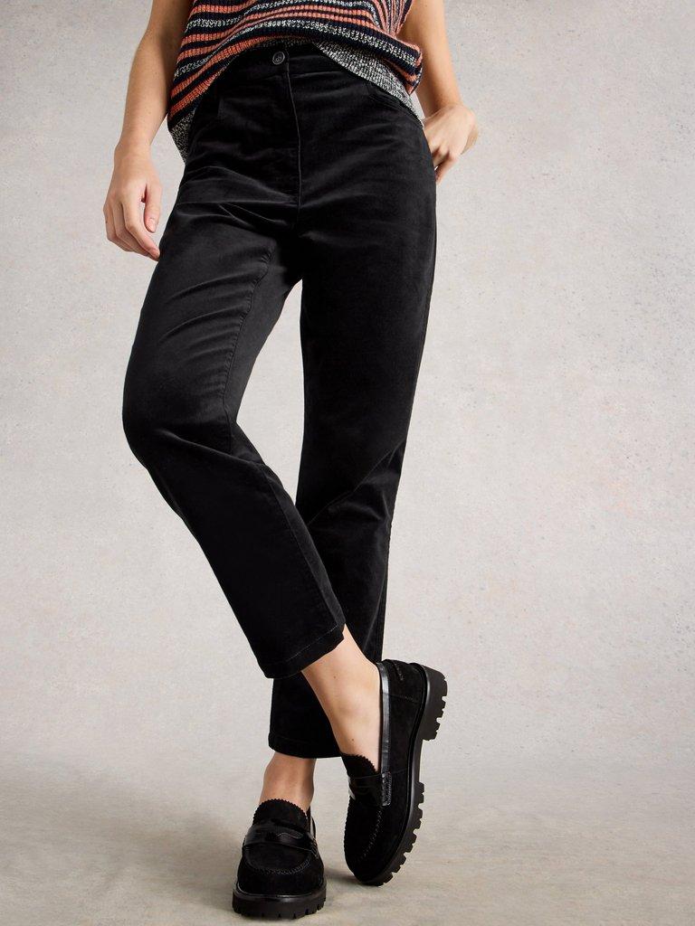Savannah Velvet Trousers in PURE BLK - MODEL DETAIL