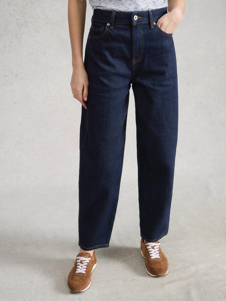 Aubrey Barrel Leg Jean  in DK DENIM - MODEL FRONT