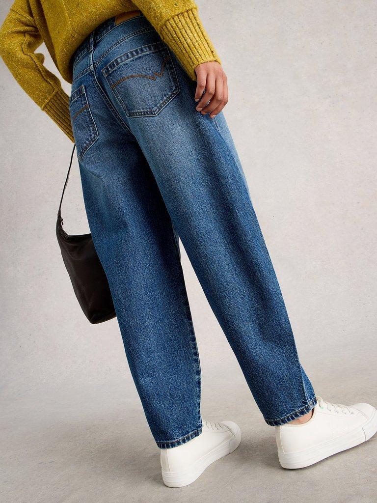 Aubrey Barrel Leg Jean  in MID DENIM - MODEL BACK