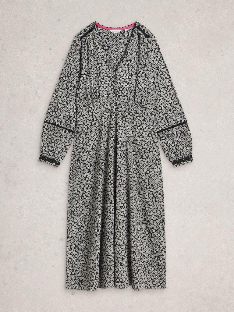 Megan Lace Jersey Dress in BLK PR - FLAT FRONT