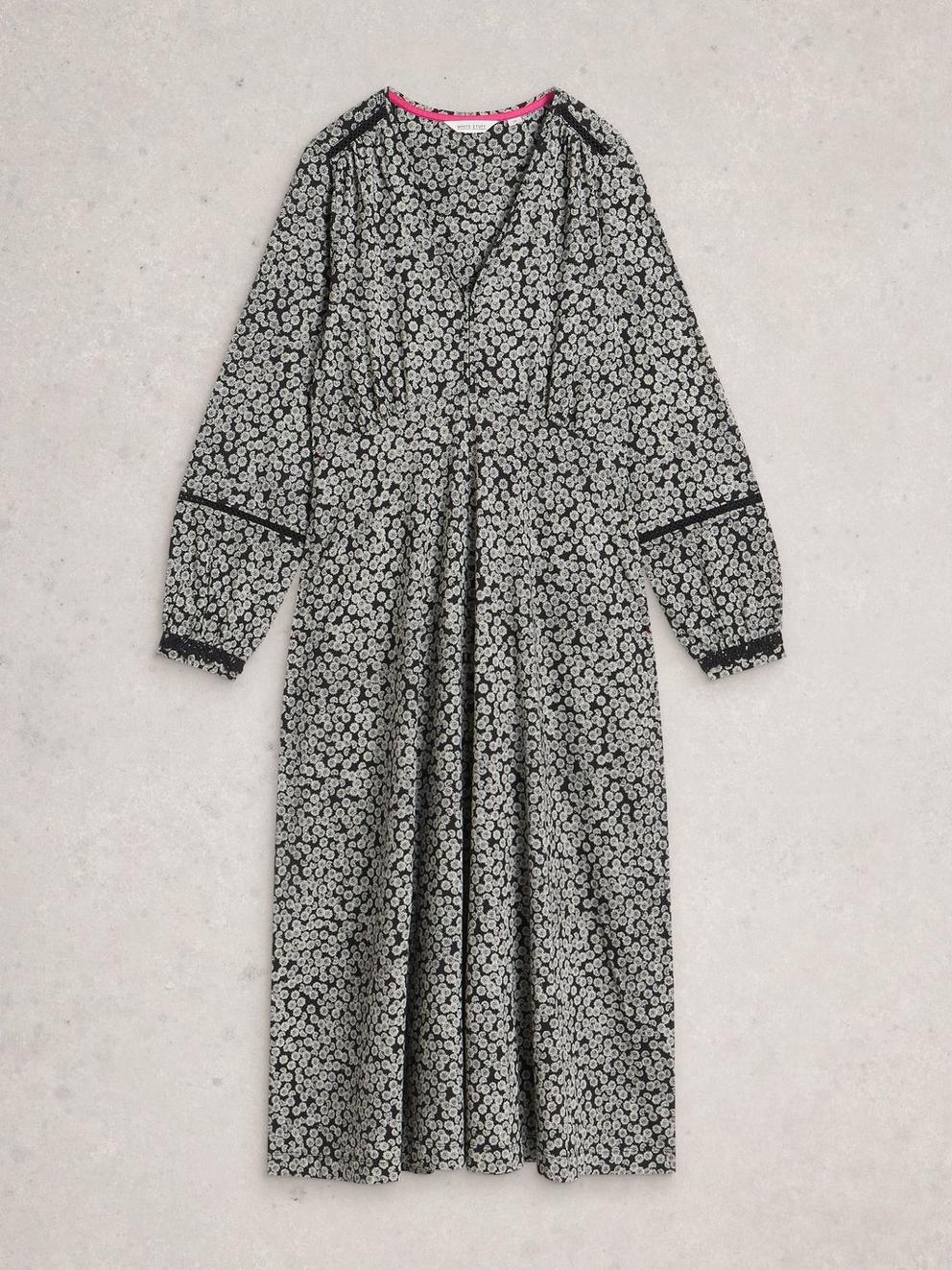 Megan Lace Jersey Dress in BLK PR - FLAT FRONT