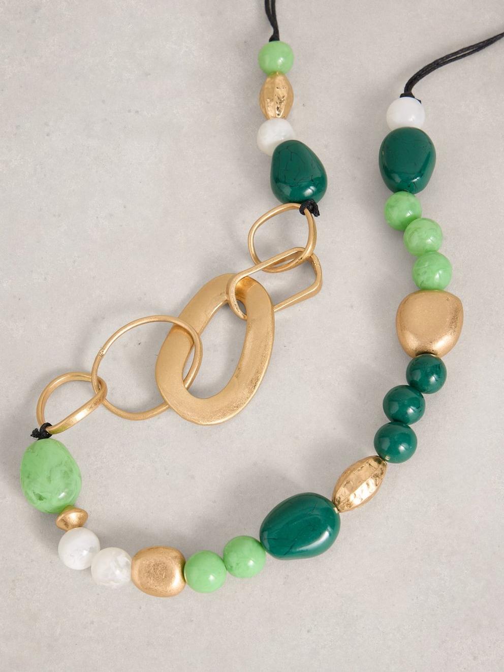 Ayla Chunky Beaded Necklace in GREEN MLT - FLAT DETAIL