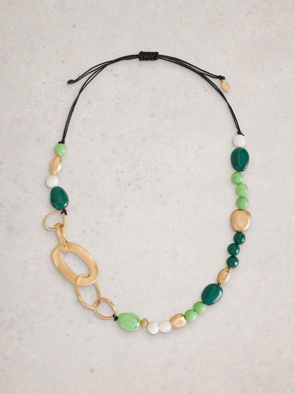 Ayla Chunky Beaded Necklace in GREEN MLT - FLAT FRONT