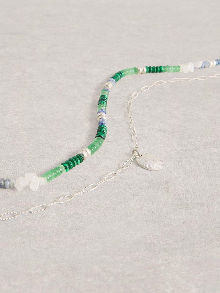 Sophie Layered Bead Necklace in GREEN MLT - FLAT DETAIL