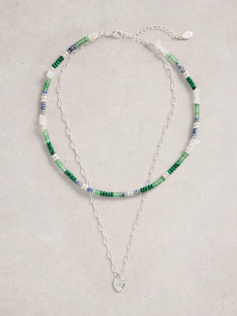 Sophie Layered Bead Necklace in GREEN MLT - FLAT FRONT