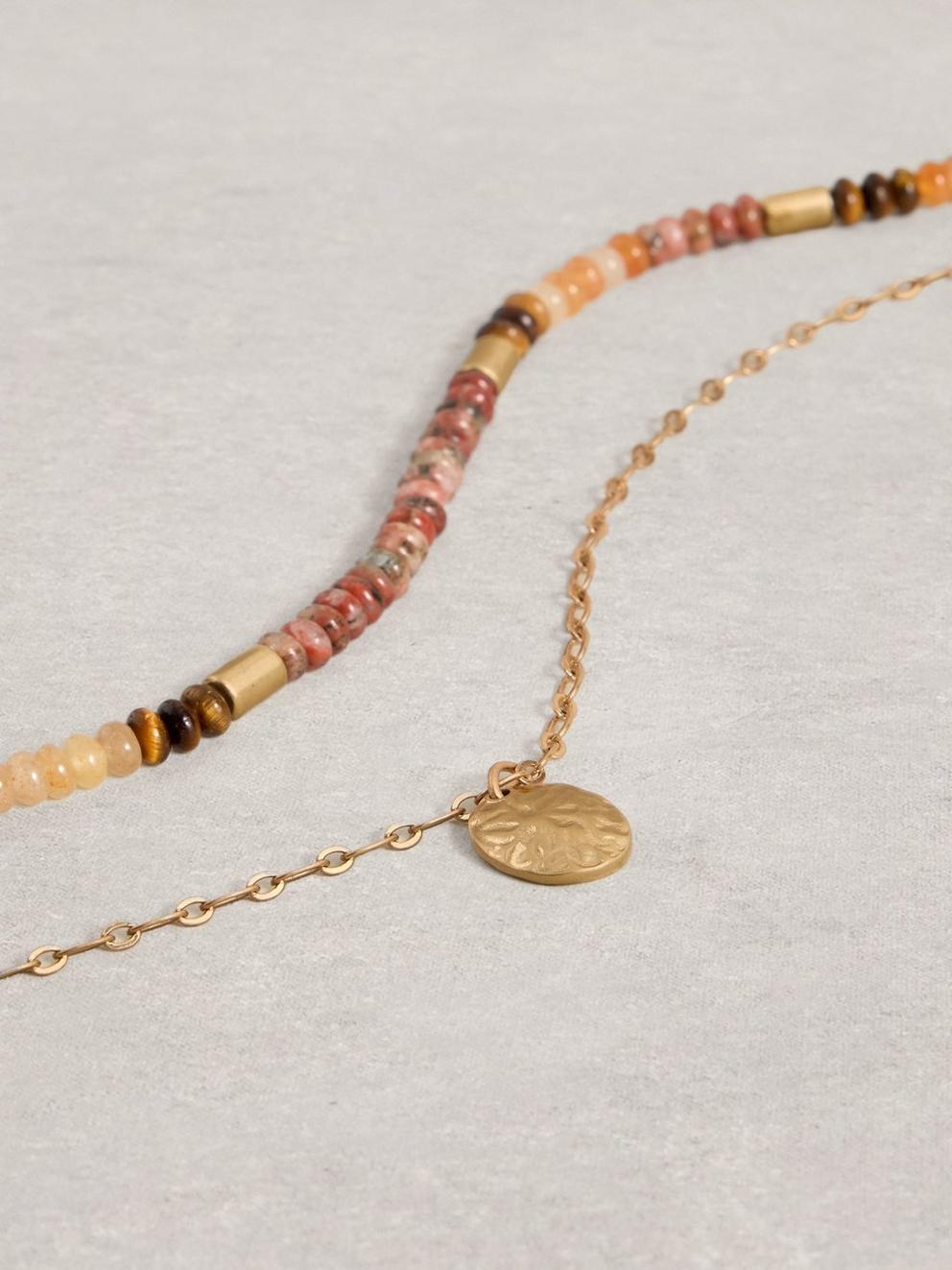 Sophie Layered Bead Necklace in RED MLT - FLAT DETAIL