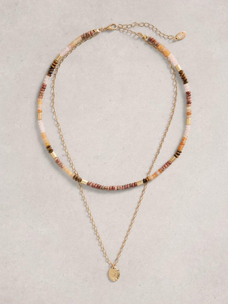Sophie Layered Bead Necklace in RED MLT - FLAT FRONT