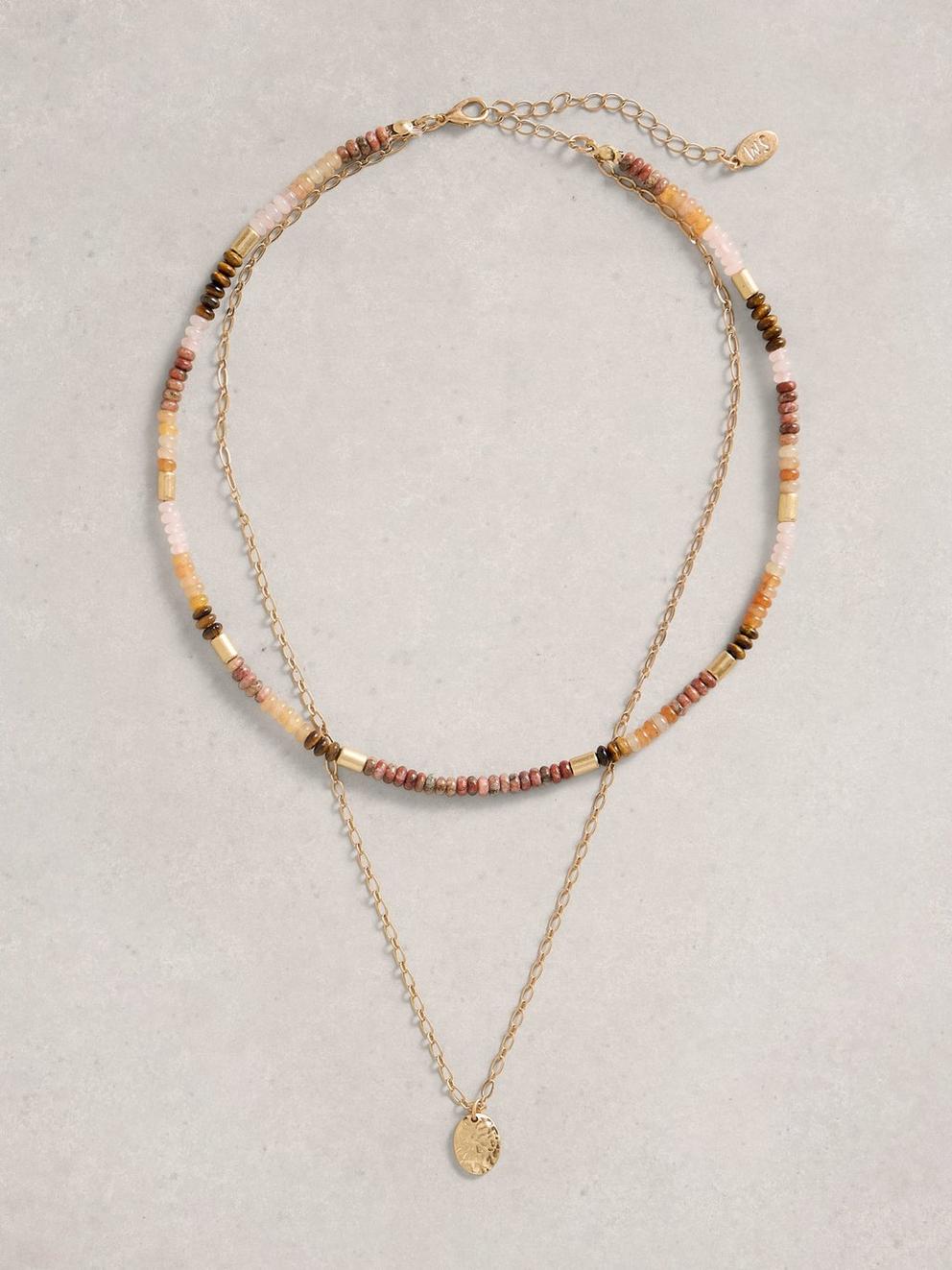 Sophie Layered Bead Necklace in RED MLT - FLAT FRONT