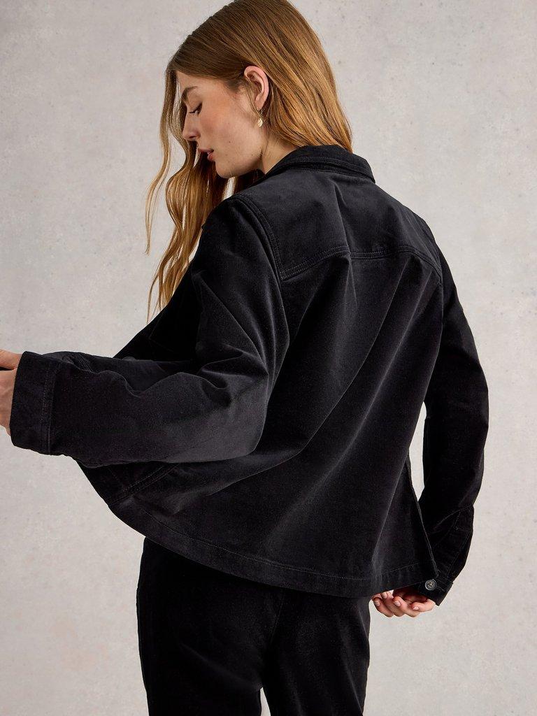 Carrie Velvet Jacket in PURE BLK - MODEL BACK