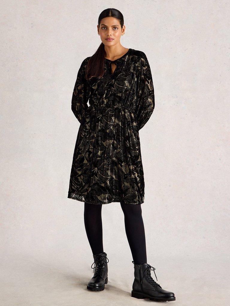 Faye Devore Velvet Dress in BLK MLT - FLAT BACK