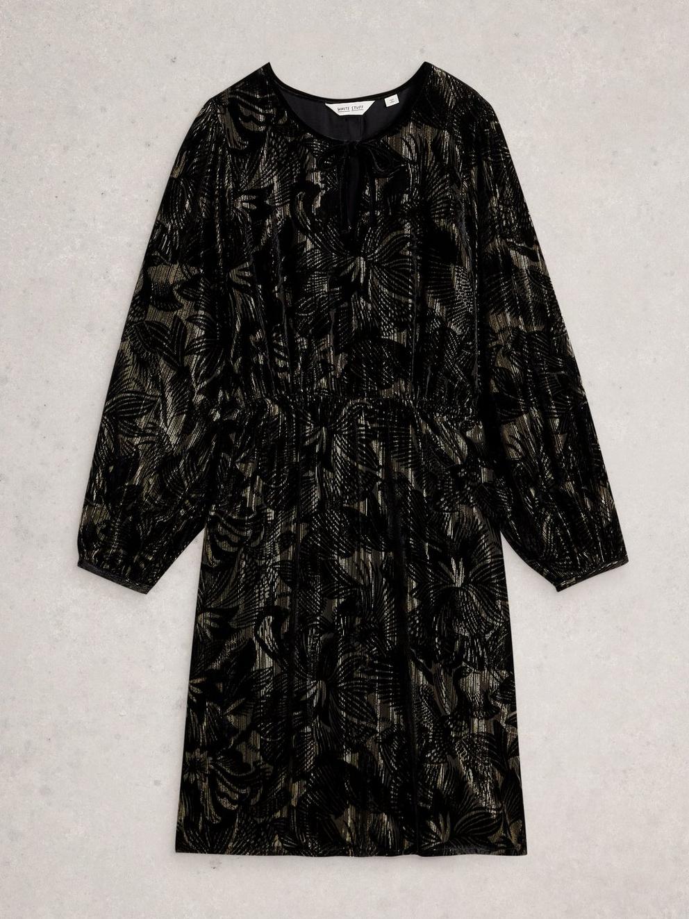 Faye Devore Velvet Dress in BLK MLT - FLAT FRONT