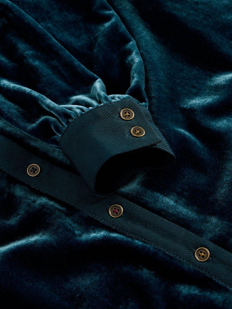 Olive Velvet Notch Neck Tunic in DK TEAL - FLAT DETAIL