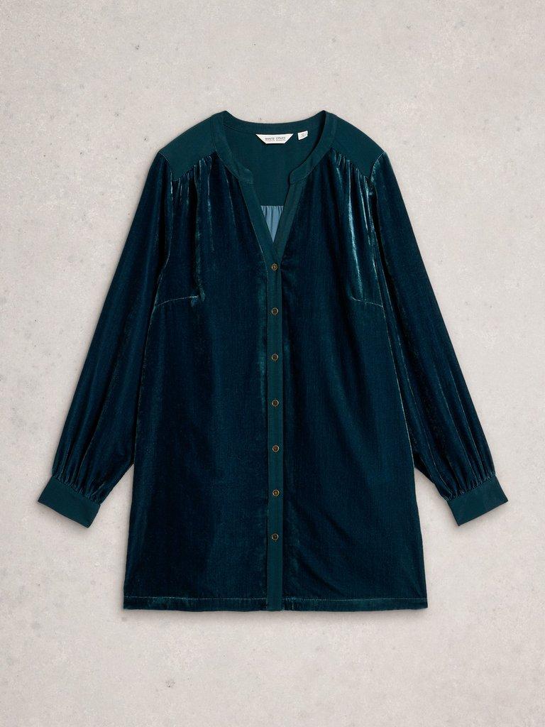 Olive Velvet Notch Neck Tunic in DK TEAL - FLAT FRONT