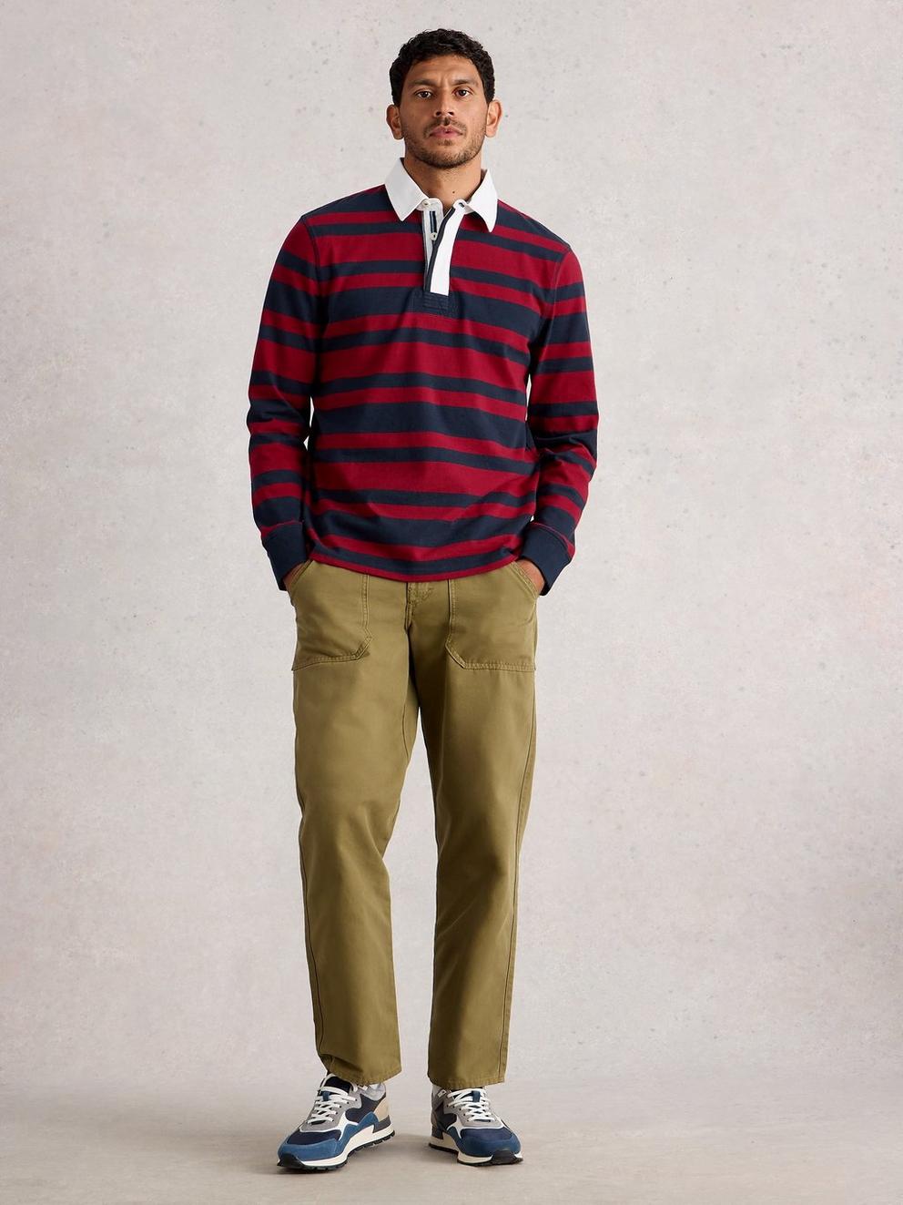 Rugby Sweat in RED MLT - MODEL FRONT