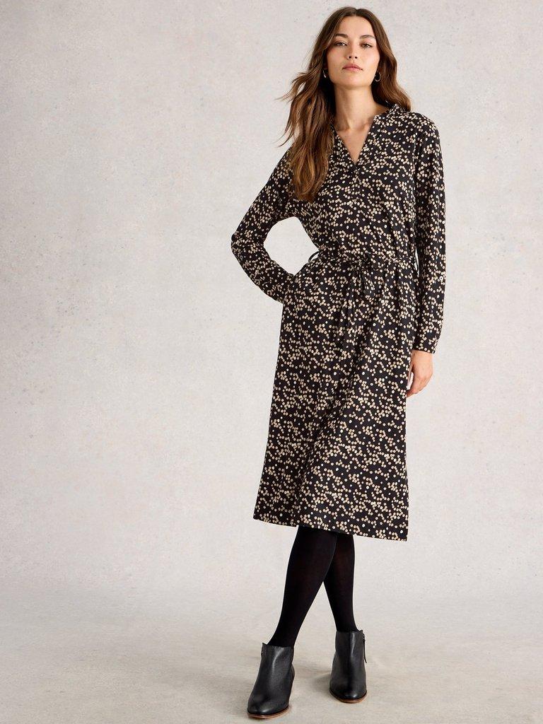 Tina Jersey Dress in BLK PR - MODEL FRONT